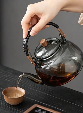 胡桃木电陶炉煮茶器玻璃烧水器小型白茶围炉煮茶养生壶电热茶炉