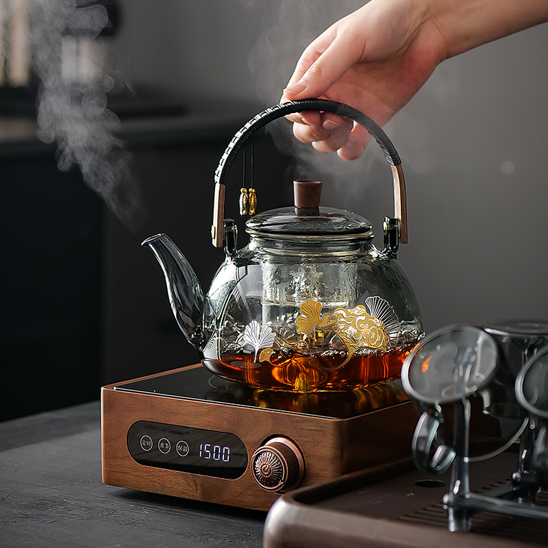 电陶炉玻璃煮茶器烧水壶煮茶老白茶蒸煮一体家用泡茶专用茶具套装 - 图1