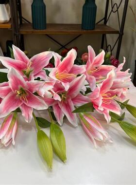 仿真布兰卡百合高枝装饰花假花绢花客厅餐桌轻奢高端花艺花束摆件