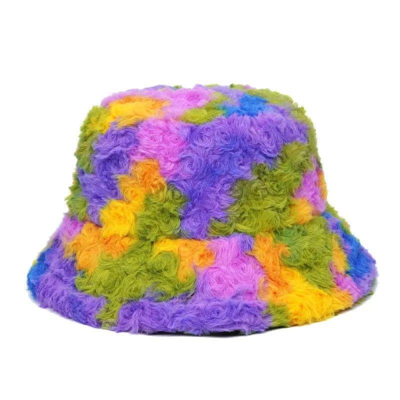 Thick Bucket Hat Faux Fur Fisherman Hats Women Girls Outdoor - 图0
