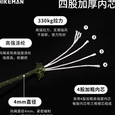 HIKEMAN户外营绳50米帐篷反光绳野营天幕防风拉绳晾衣绳三角绳扣-图1