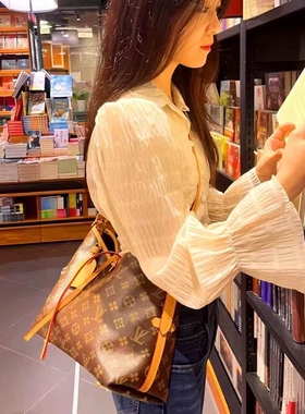 适配香港LV家仿奢侈品女包老花名牌carryall子母包真皮单肩斜挎包