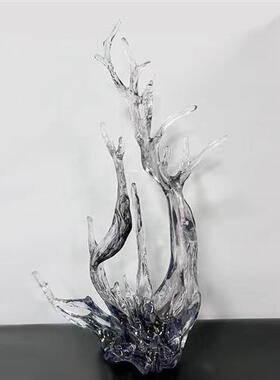 现代透明树脂雕塑浪花摆件酒店玄关客厅轻奢大堂电视柜装饰品艺术