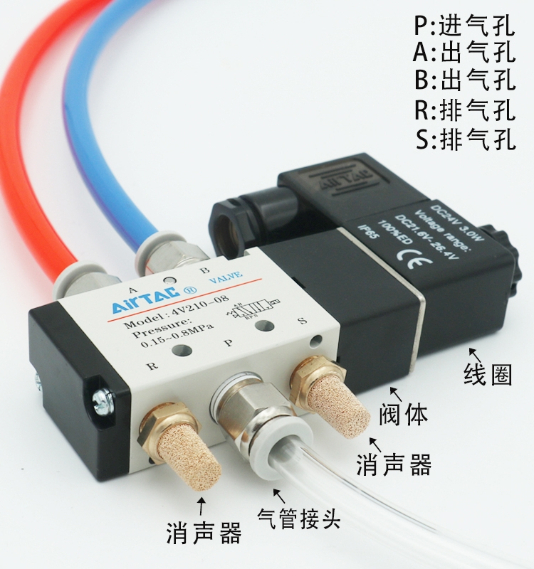 亚德客气动电磁阀4V210-08控制器24V二位五通4V310线圈220V电子阀 - 图1