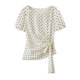 Enos Wangjing 2026 Summer Polka Dot Puff Sleeve Shirt Women's Summer Waist Tie Slimming Top 0354