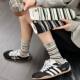 Striped wooden buckle spring and summer thin women's cotton mid-calf socks