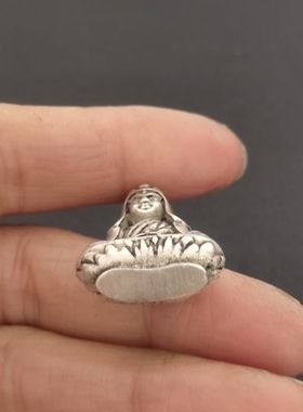 复古净瓶白铜鎏银藏式迷你佛像摆件桌面实心供奉工艺品文玩收藏