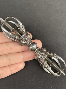 玄铁五股金刚杵摆件西藏天铁手持降魔文玩大号藏式法器随身手把件