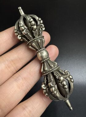 金刚杵纯铜银装配饰品手持降魔文玩大号藏式传法器手把件随身摆件
