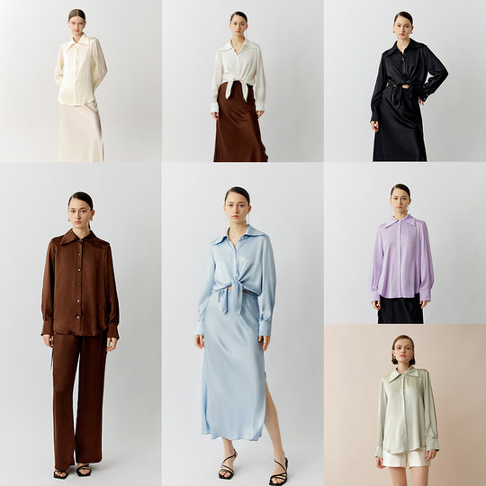 丝所经典系列100%桑蚕丝水晶宽领真丝衬衫高级纯色上衣锦鲤衫