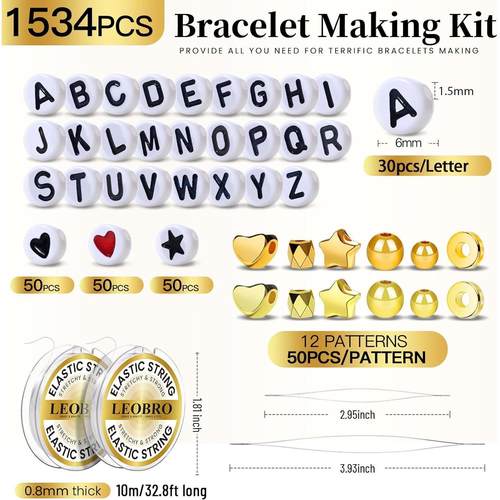 Gold Spacer Letter Beads Set Diy Bracelet Making For Girls - 图3