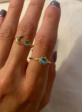 Zircon Moon Star Rings For Women Stainless Steel Glowing Moo