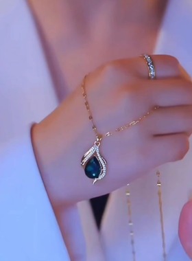 绿色水滴配裙子项链女小众锁骨链