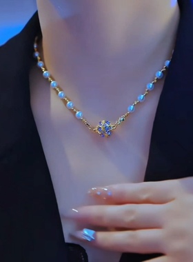 2025新款爆款紫色圆球磁吸珍珠项链女小众设计感高级气质百搭锁骨