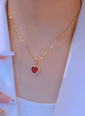 新款红色桃心爱心吊坠网红锁骨链