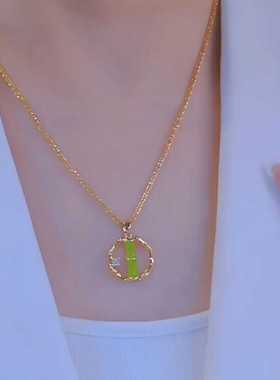 绿色竹节钛钢项链新款网红气质