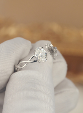 艺升缘珠宝银杏叶戒指定制S925银一克拉莫桑石女士钻戒原创设计