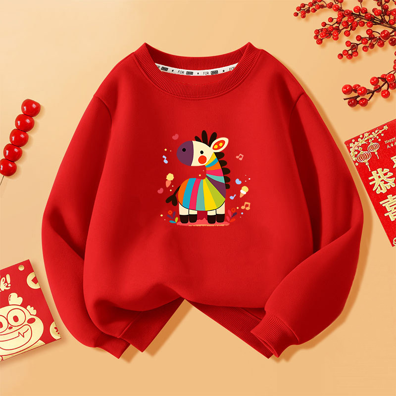 2026马年亲子装一家三口活动服加绒男童女童红色过年拜年卫衣童装,淘宝优惠券,粉丝福利购,淘宝优惠卷