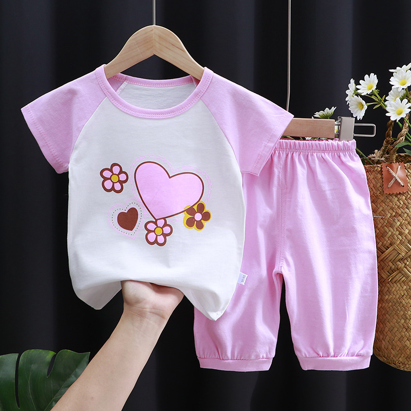 女童夏装套装婴儿夏季纯棉儿童宝宝衣服薄款一两岁女宝女孩两件套 - 图1