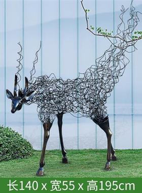 金属几何切面大鹿角动物摆件不锈钢梅花鹿雕塑售楼处酒店艺术装饰