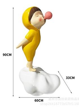 卡通云朵吹泡泡兔耳女孩摆件可爱云朵小孩玻璃钢人物雕塑酒店装饰
