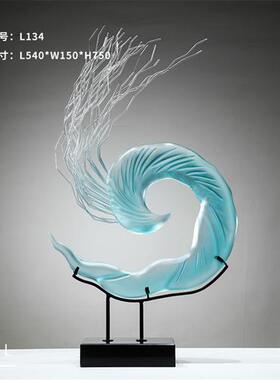 晶悦透明树脂浪花摆件雕塑客厅玄关抽象装饰艺术酒店会所大堂摆设