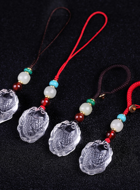 天然白水晶文昌鱼鸿鲤挂件2023兔年钥匙扣手机链吉祥物锦鲤吊坠女