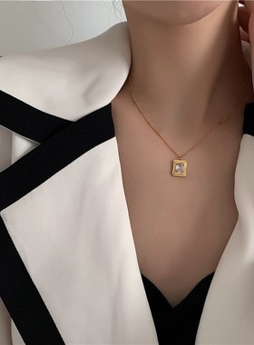 加长项链女胖MM法式方块钻冰糖方砖高级设计感小众胖人大码锁骨链