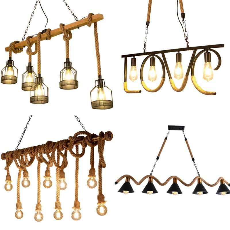 创意吧台麻绳吊灯铁艺复古卡座工业风饭店餐厅餐馆包厢火锅店灯具,淘宝优惠券,粉丝福利购,淘宝优惠卷