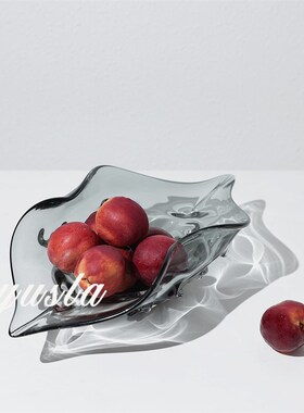 意式轻奢波浪造型玻璃水果盘装饰品创意客厅茶几摆件酒店会所摆设