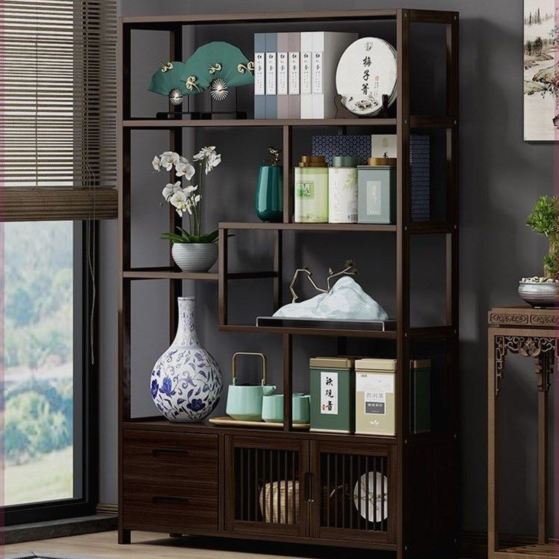 博古架实木中式多宝阁茶叶架展示柜摆件柜茶室茶具收纳W置物架子2,淘宝优惠券,粉丝福利购,淘宝优惠卷