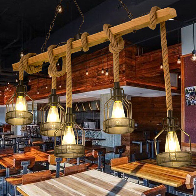 创意吧台麻绳吊灯铁艺复古卡座工业风饭店餐厅餐馆包厢火锅店灯具,淘宝优惠券,粉丝福利购,淘宝优惠卷
