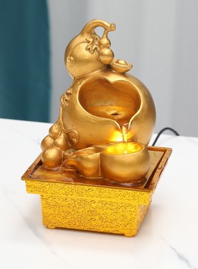 办公室风水轮金色招财开业礼物不插电的电池小水景流水摆件循环水