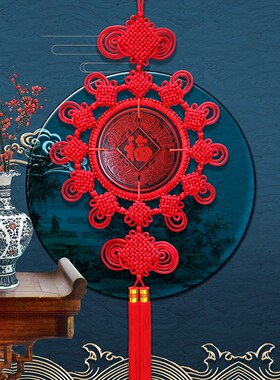 天翊吉朱砂d漆雕中国结大号龙凤五福客厅玄关电视墙卧室挂件