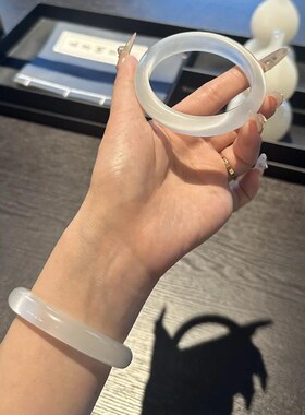 白月光手镯女乳白色高级感玉髓荔枝冻平J安猫眼效应玉镯送女友礼