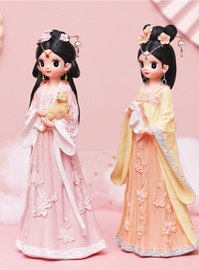 国潮古风少女摆件可爱汉服女孩手办创意礼品家居装饰摆件旅游景区