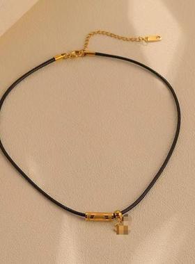 时尚小香吊坠手工编织牢固黑锁骨毛衣链项链绳挂绳子腊皮绳饰品