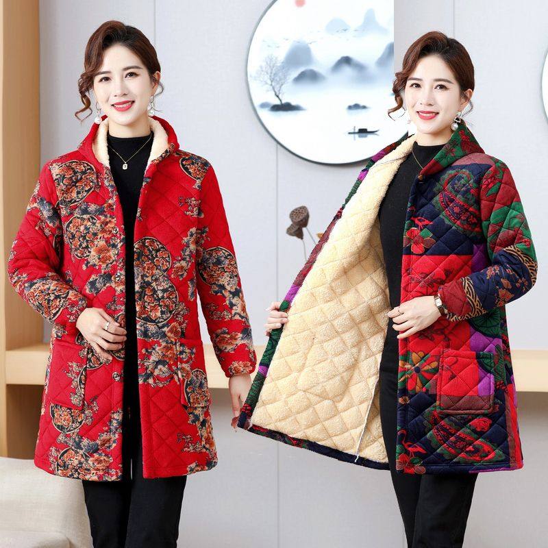 四川省省服罩衣女款妈妈冬装中长款加绒棉衣印花棉袄外套加厚大衣,淘宝优惠券,粉丝福利购,淘宝优惠卷