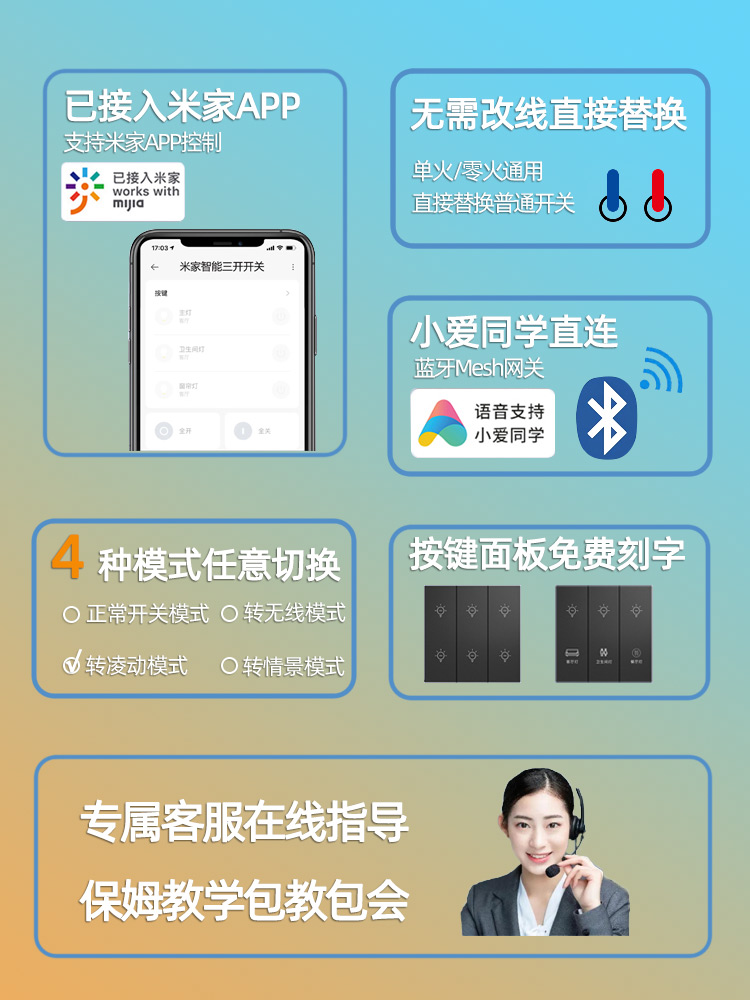 已接入米家智能开关控制面板双控小爱同学蓝牙语音控制灯单火零火 - 图2