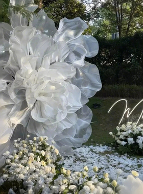 婚礼网纱珠光奶油白花朵定制