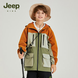 Jeep童装儿童冲锋衣春季新款户外运动防水防风男童女童中大童外套