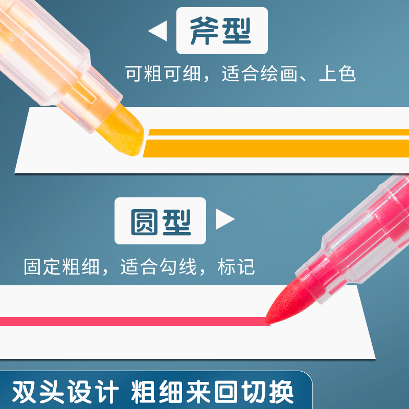 晨光双头荧光笔学生用彩色标记笔 划重点记号笔做笔记专用荧光色中性笔手账双头划线斜头大容量黄色标注彩笔 - 图1