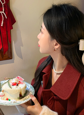 复古菱形格红色耳扣女轻奢高级感