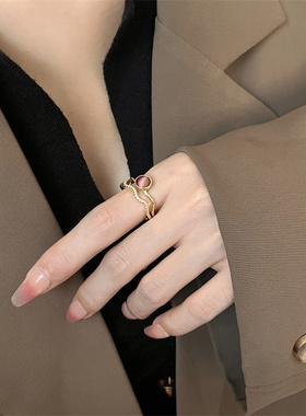 棉左女合金宫廷猫眼石传戒指