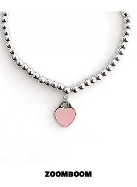 ZOOMBOOM 银色圆珠粉色爱心手链女士甜美百搭高级感饰品日韩风格