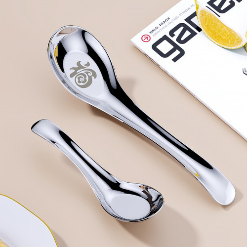 304不锈钢勺子家用餐勺儿童勺网红个性大号成人喝汤匙子长柄铁羹 - 图3