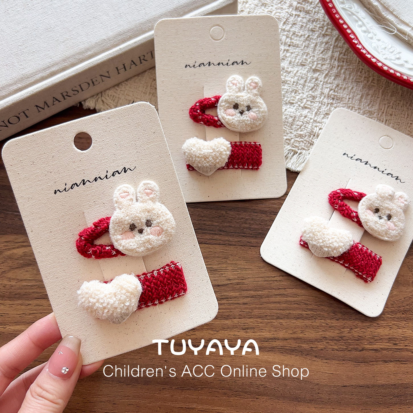 儿童新年韩系爱心发夹婴儿宝宝红色过年卡通兔子喜庆发饰发卡头饰,淘宝优惠券,粉丝福利购,淘宝优惠卷