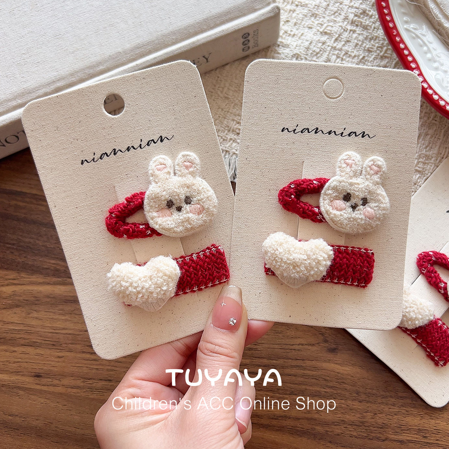 儿童新年韩系爱心发夹婴儿宝宝红色过年卡通兔子喜庆发饰发卡头饰,淘宝优惠券,粉丝福利购,淘宝优惠卷