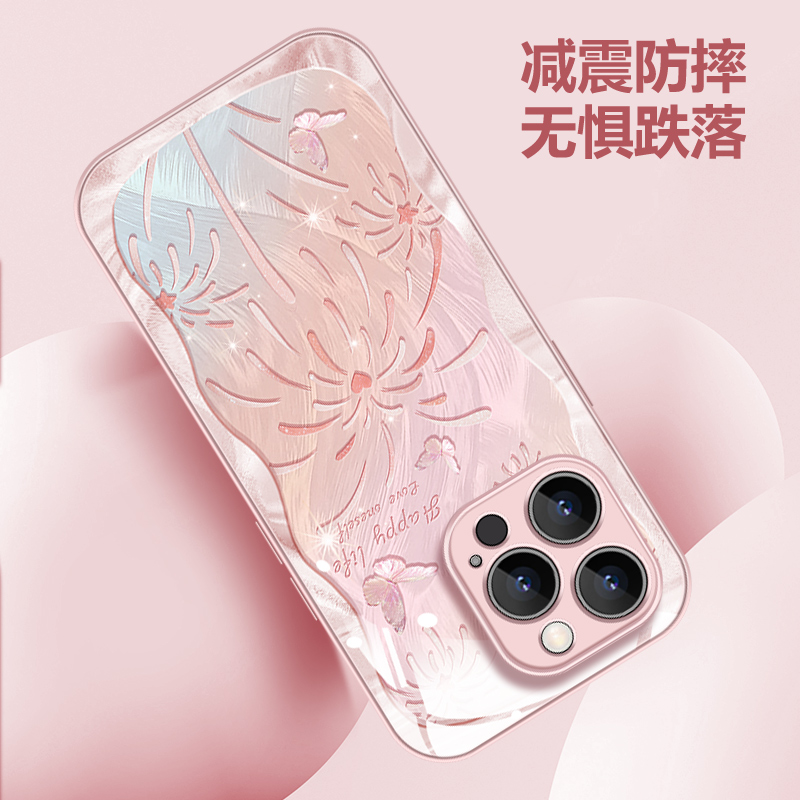 适用于苹果15手机壳烟花蝴蝶iPhone14pro梦幻紫色14plus全包玻璃12promax防摔ip少女风i11夏日清爽x/xr/xsmax-图2