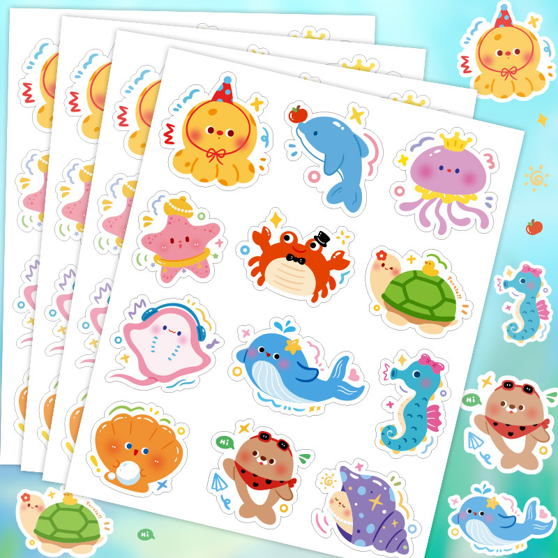 360张/卡通海洋动物贴纸幼儿园可爱奖励学习趣味儿童小贴纸贴画水果杯子装饰防水女孩男孩动物不干胶书桌贴,淘宝优惠券,粉丝福利购,淘宝优惠卷